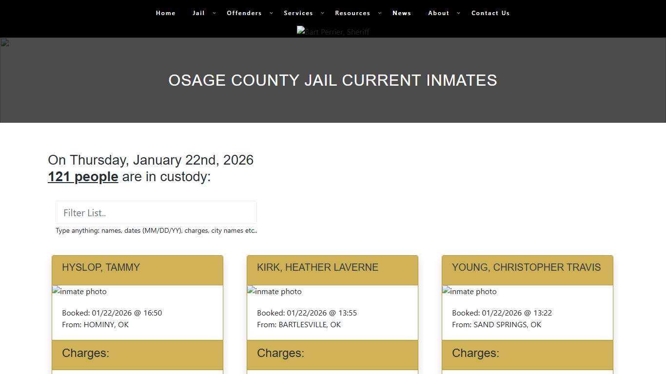 Osage County Jail Current Inmates – Osage County Sheriff's Office